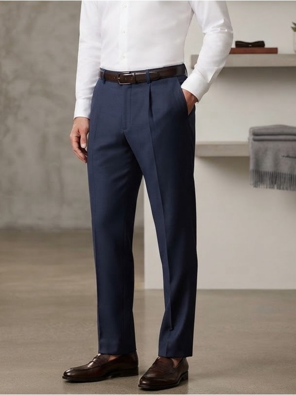 Take 50% OFF-Haggar Men's Navy Dress Pants - Classic Pleated Trousers,Size-32X32